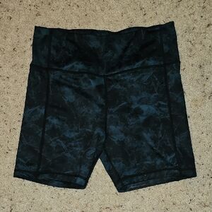 💚💙Kiava High-Waist Marble-Print Women's Workout Shorts - Black/Blue-Green